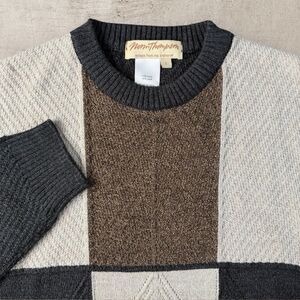 Vintage Norm Thompson Sweater Mens Large Color Block Geometric Acrylic Italy Y2K
